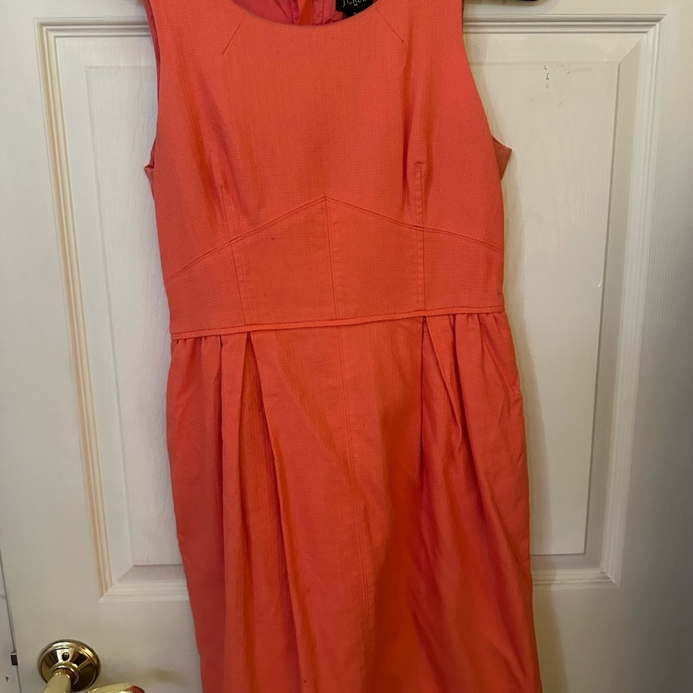 J. Crew Orange Pink Pleated Midi Dress